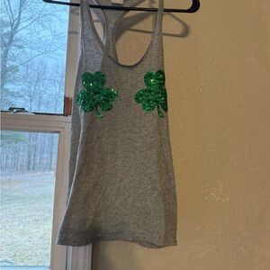 Grey Women's Tank Top with Green Sequin Shamrocks